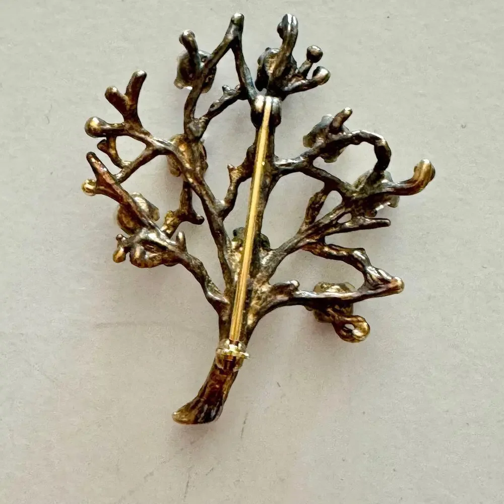 Vermeil Sterling Silver Tree of Life Fruit Salad Rhinestone Pin Brooch VNTG